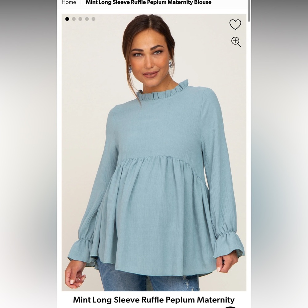 Mint Long Sleeve Ruffle Peplum Maternity Blouse